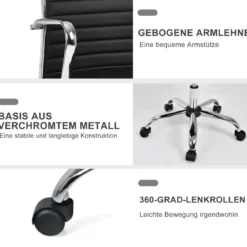 Bürostuhl drehbarer Leder-Konferenzstuhl höhenverstellbarer Arbeitsstuhl 55 x 60 x 95-105 cm Schwarz