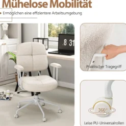 Bürostuhl ergonomischer Drehstuhl mit Armlehnen & Rollen Computerstuhl gepolstert Beige