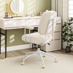 Bürostuhl ergonomischer Drehstuhl mit Armlehnen & Rollen Computerstuhl gepolstert Beige