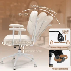 Bürostuhl ergonomischer Drehstuhl mit Armlehnen & Rollen Computerstuhl gepolstert Beige