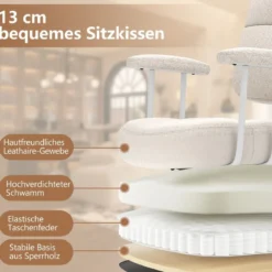 Bürostuhl ergonomischer Drehstuhl mit Armlehnen & Rollen Computerstuhl gepolstert Beige