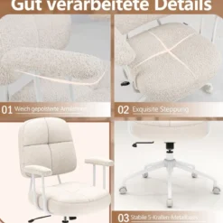 Bürostuhl ergonomischer Drehstuhl mit Armlehnen & Rollen Computerstuhl gepolstert Beige