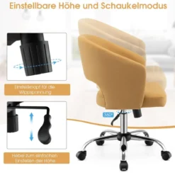 Bürostuhl mit gebogener Rückenlehne Drehstuhl mit mittlerer Rückenlehne und Schaukelmodus Gelb