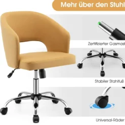 Bürostuhl mit gebogener Rückenlehne Drehstuhl mit mittlerer Rückenlehne und Schaukelmodus Gelb