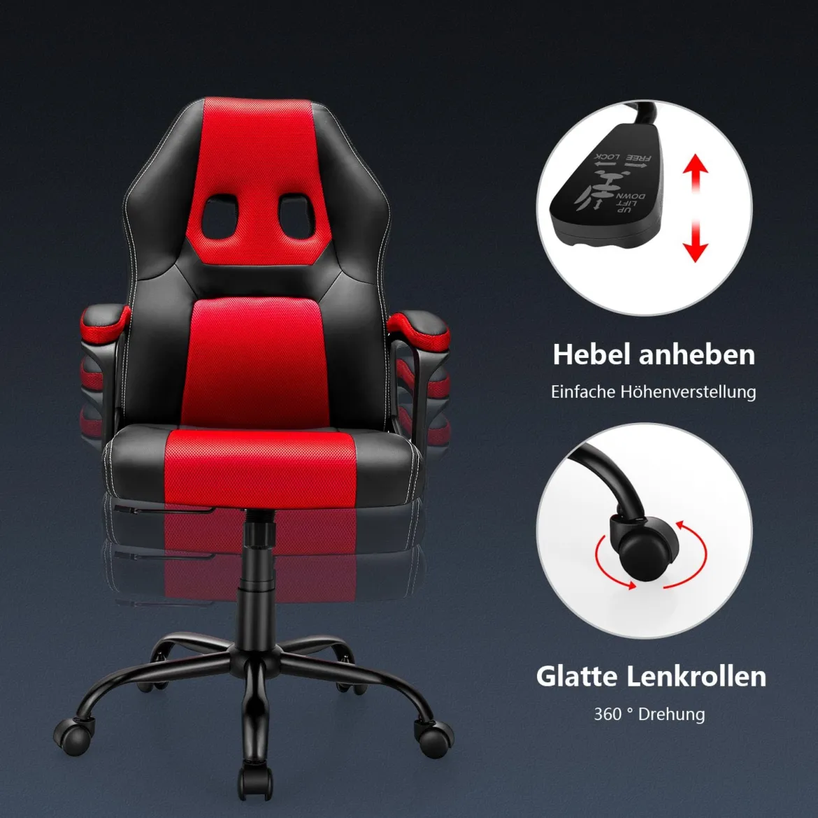 Bürostuhl mit höhenverstellbarem Sitz PC Gaming-Stuhl Ergonomisch Rot