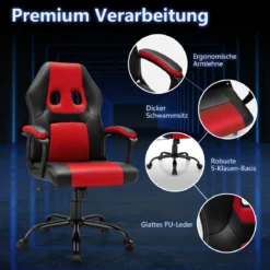 Bürostuhl mit höhenverstellbarem Sitz PC Gaming-Stuhl Ergonomisch Rot