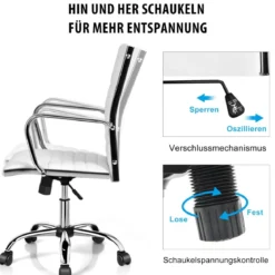 Bürostuhl mit hoher Lehne ergonomischer Computerstuhl Rückenlehne 55 x 60 x 95-105 cm Weiß