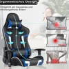 Bürostuhl mit Lendenkissen & Kopfstütze Ergonomischer Gaming Stuhl Schwarz + Blau
