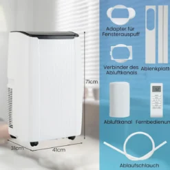14000BTU mobile Klimaanlage mit Abluftschlauch 4-in-1 Klimagerät mit Heizung Luftentfeuchter Weiß