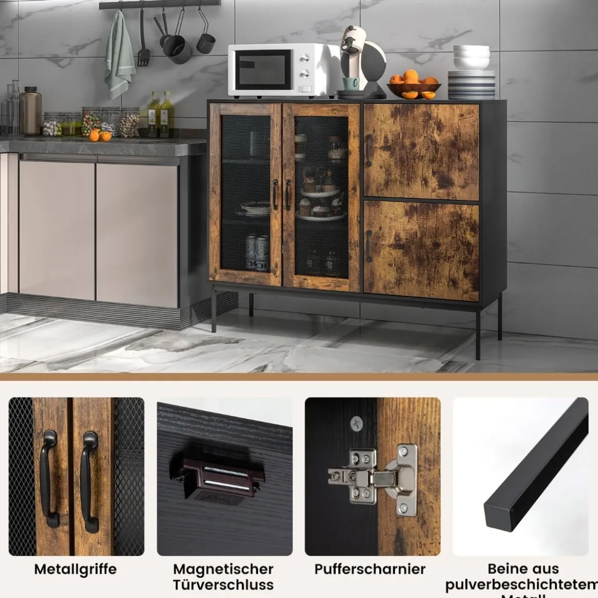Buffetschrank Industrielles Küchen-Sideboard 120 x 40 x 100 cm Braun