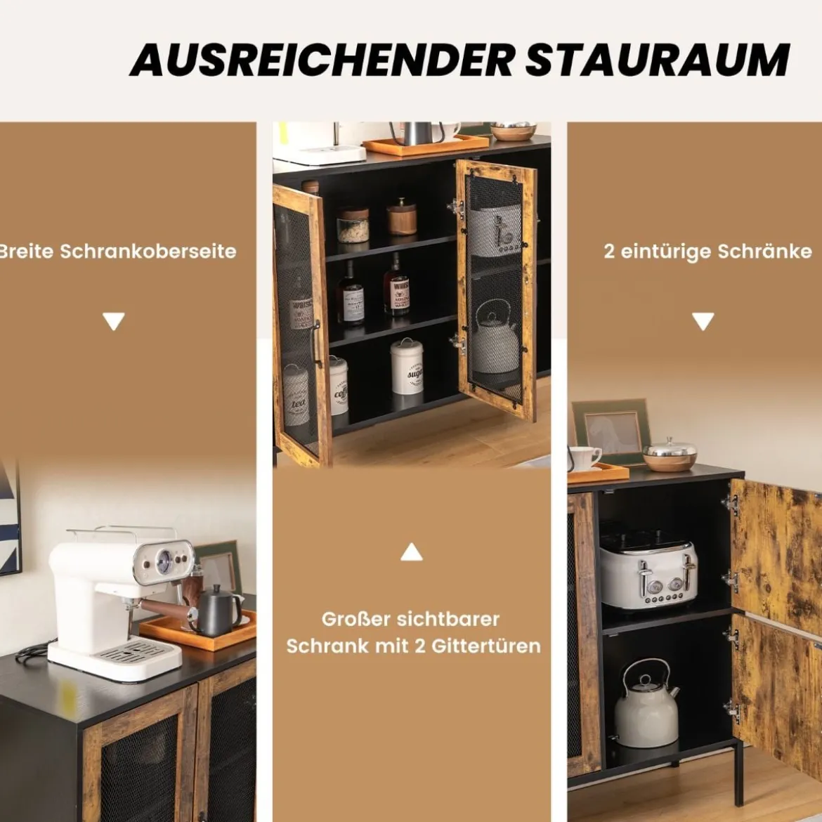 Buffetschrank Industrielles Küchen-Sideboard 120 x 40 x 100 cm Braun