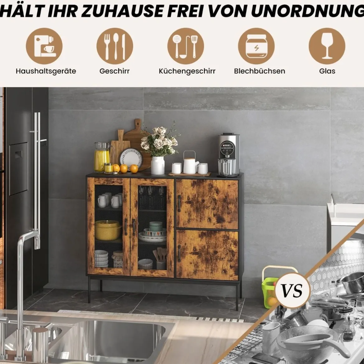 Buffetschrank Industrielles Küchen-Sideboard 120 x 40 x 100 cm Braun