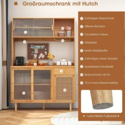 Buffetschrank mit Aufsatz Küchenschrank Bambus 120 x 35 x 175 cm Naur