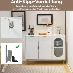 Buffetschrank mit Glastüren Sideboard mit 2 Schubladen & Metallbeinen 120 x 40 x 88 cm Weiß