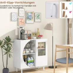 Buffetschrank mit Glastür & Offenem Regal & Metallbeinen Sideboard 80 x 30 x 80 cm Weiß