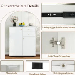 Buffetschrank mit 2 Schubladen & 2 Türen & 3 Verstellbaren Regalen Sideboard Vorratsschrank Weiß