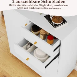 Buffetschrank mit 2 Schubladen & 2 Türen & 3 Verstellbaren Regalen Sideboard Vorratsschrank Weiß