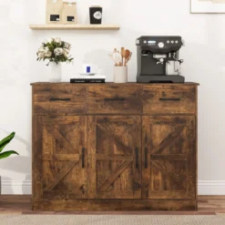 Buffetschrank mit 3 Schubladen Sideboard mit verstellbaren Regalen 108 x 38 x 81 cm Rustikal Braun