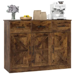 Buffetschrank mit 3 Schubladen Sideboard mit verstellbaren Regalen 108 x 38 x 81 cm Rustikal Braun