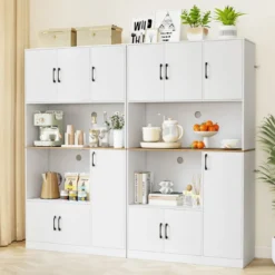 Buffetschrank mit Steckdose & Mikrowellenständer Küchenschrank aus Holz Weiß
