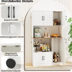 Buffetschrank mit Steckdose & Mikrowellenständer Küchenschrank aus Holz Weiß