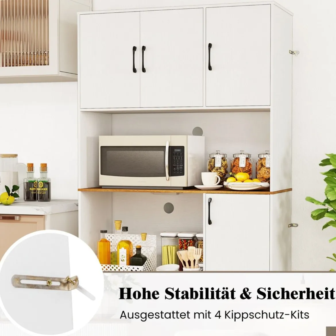 Buffetschrank mit Steckdose & Mikrowellenständer Küchenschrank aus Holz Weiß