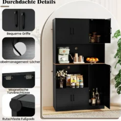 Buffetschrank mit Steckdose & Mikrowellenständer Küchenschrank aus Holz Schwarz