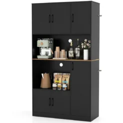Buffetschrank mit Steckdose & Mikrowellenständer Küchenschrank aus Holz Schwarz