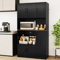 Buffetschrank mit Steckdose & Mikrowellenständer Küchenschrank aus Holz Schwarz