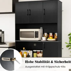 Buffetschrank mit Steckdose & Mikrowellenständer Küchenschrank aus Holz Schwarz