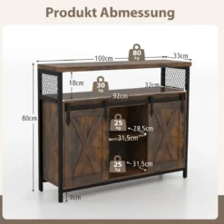 Buffetschrank mit 3-stufig Verstellbaren Regalen & Schiebetüren & Offenen Fächern im Farmhaus Stil