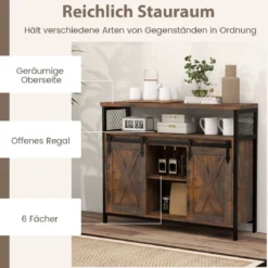 Buffetschrank mit 3-stufig Verstellbaren Regalen & Schiebetüren & Offenen Fächern im Farmhaus Stil