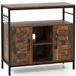 Buffet Schrank mit 2 Türen & Offenen Fächern & Verstellbaren Regalen & 3 Haken Sideboard