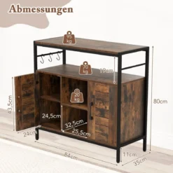 Buffet Schrank mit 2 Türen & Offenen Fächern & Verstellbaren Regalen & 3 Haken Sideboard