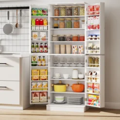 Buffetschrank mit 16 Türregalen & 6 Verstellbaren Regalen Lagerschrank Küchenschrank Weiß