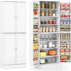 Buffetschrank mit 16 Türregalen & 6 Verstellbaren Regalen Lagerschrank Küchenschrank Weiß