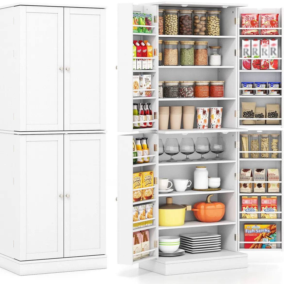 Buffetschrank mit 16 Türregalen & 6 Verstellbaren Regalen Lagerschrank Küchenschrank Weiß