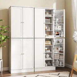 Buffetschrank mit 16 Türregalen & 6 Verstellbaren Regalen Lagerschrank Küchenschrank Weiß