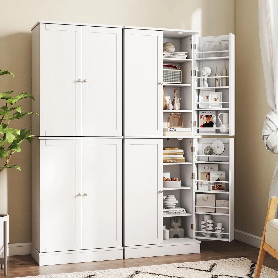 Buffetschrank mit 16 Türregalen & 6 Verstellbaren Regalen Lagerschrank Küchenschrank Weiß
