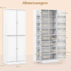 Buffetschrank mit 16 Türregalen & 6 Verstellbaren Regalen Lagerschrank Küchenschrank Weiß