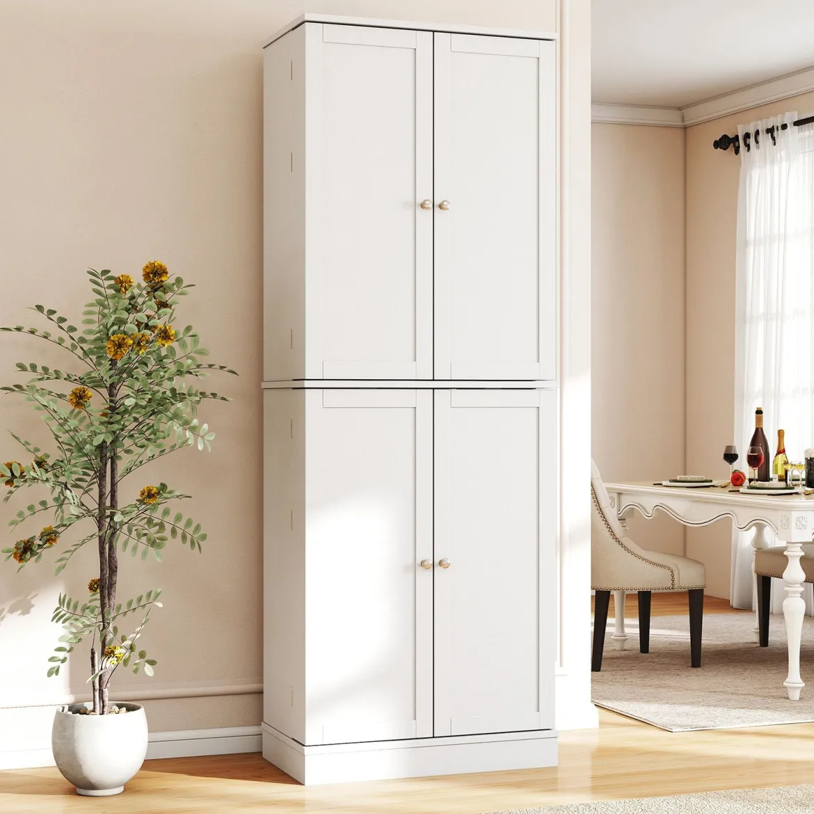 Buffetschrank mit 16 Türregalen & 6 Verstellbaren Regalen Lagerschrank Küchenschrank Weiß