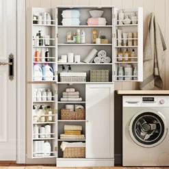 Buffetschrank mit 16 Türregalen & 6 Verstellbaren Regalen Lagerschrank Küchenschrank Weiß