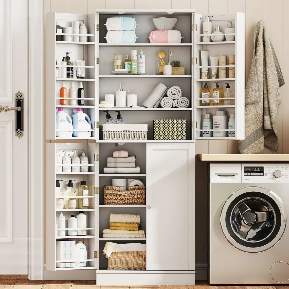 Buffetschrank mit 16 Türregalen & 6 Verstellbaren Regalen Lagerschrank Küchenschrank Weiß
