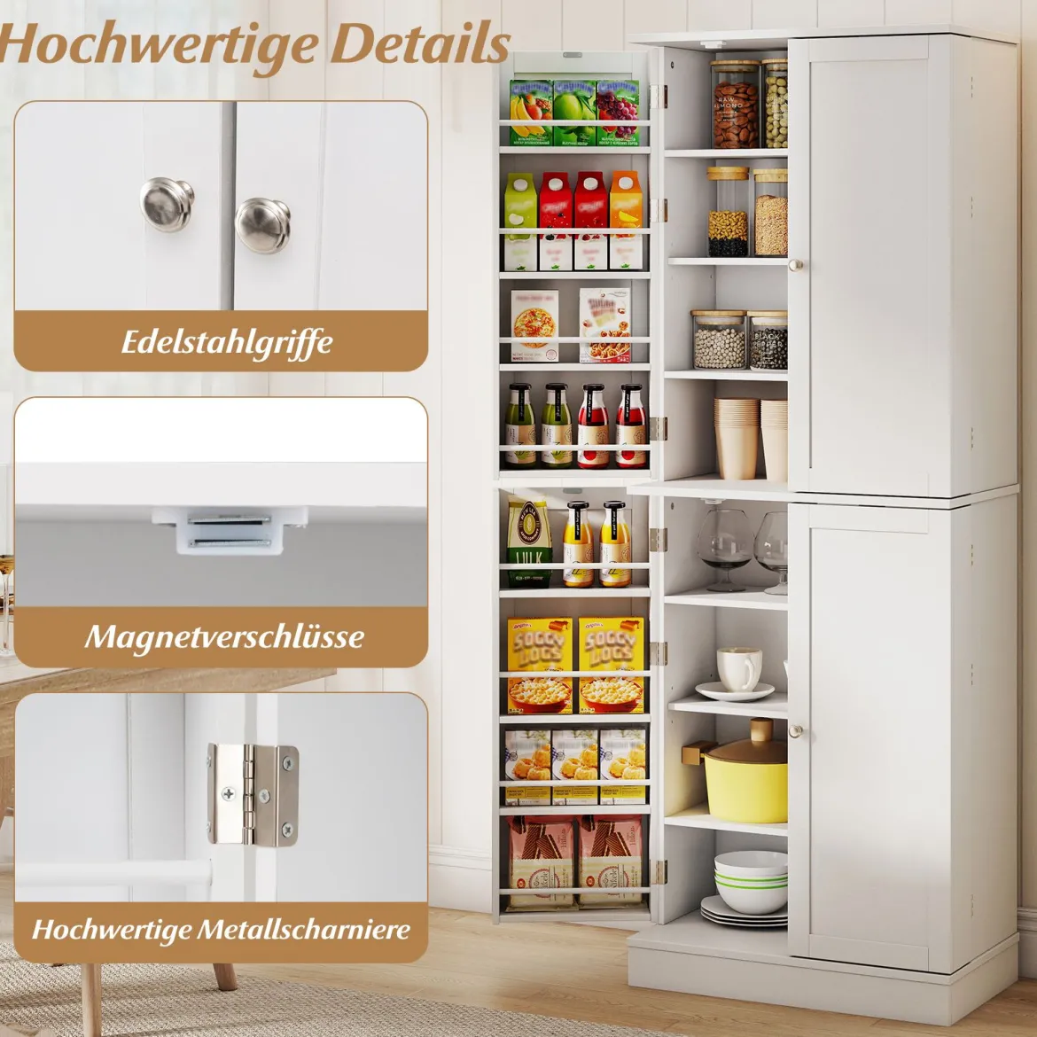 Buffetschrank mit 16 Türregalen & 6 Verstellbaren Regalen Lagerschrank Küchenschrank Weiß