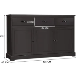 Buffetschrank Sideboard Standschrank Esszimmerschrank mit 3 Türen 136 x 43 x 86 cm Braun