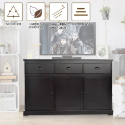 Buffetschrank Sideboard Standschrank Esszimmerschrank mit 3 Türen 136 x 43 x 86 cm Braun