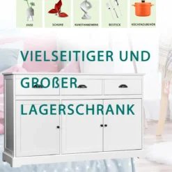 Buffetschrank Sideboard Standschrank mit 3 Schubladen und 3 Türen Weiß