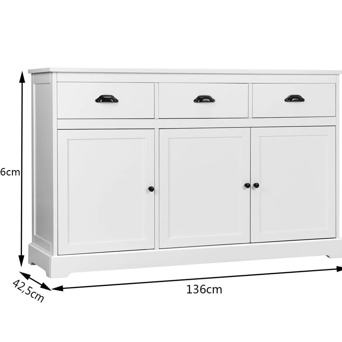 Buffetschrank Sideboard Standschrank mit 3 Schubladen und 3 Türen Weiß