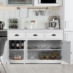 Buffetschrank Sideboard Standschrank mit 3 Schubladen und 3 Türen Weiß