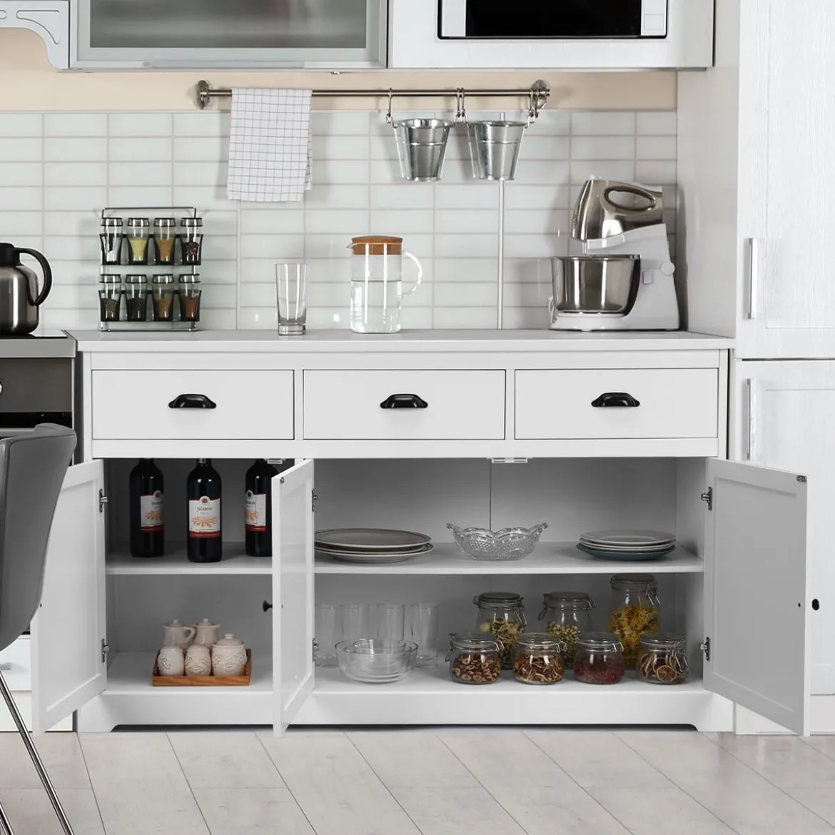 Buffetschrank Sideboard Standschrank mit 3 Schubladen und 3 Türen Weiß
